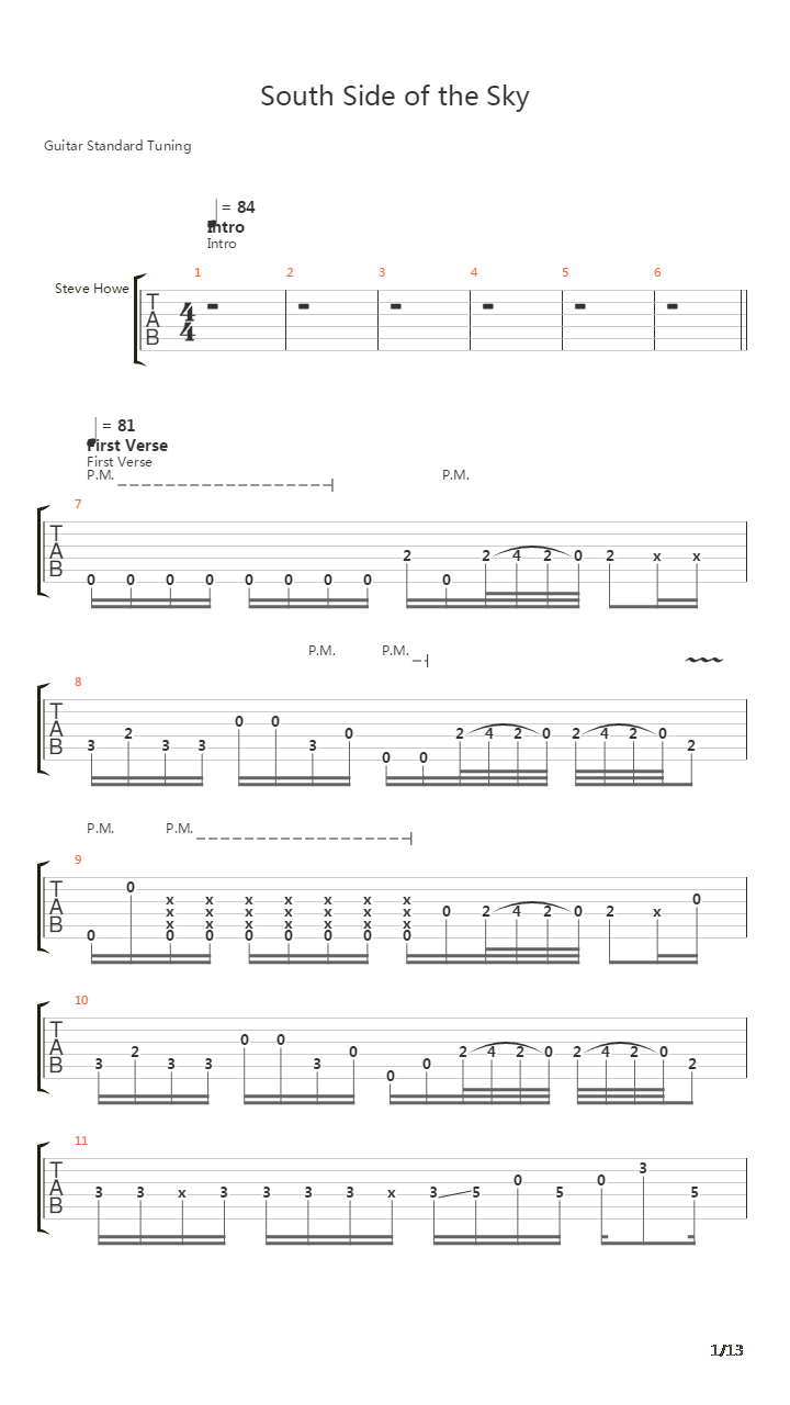 South Side Of The Sky吉他谱