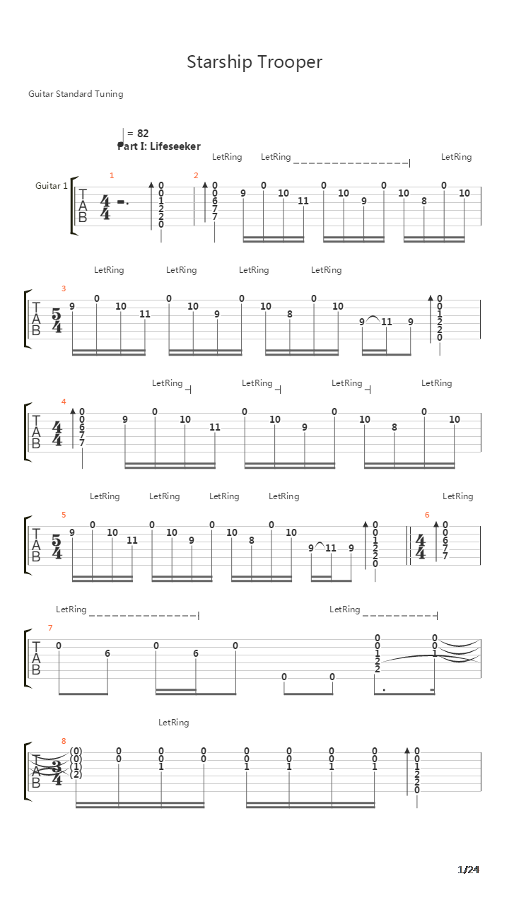 Starship Trooper吉他谱