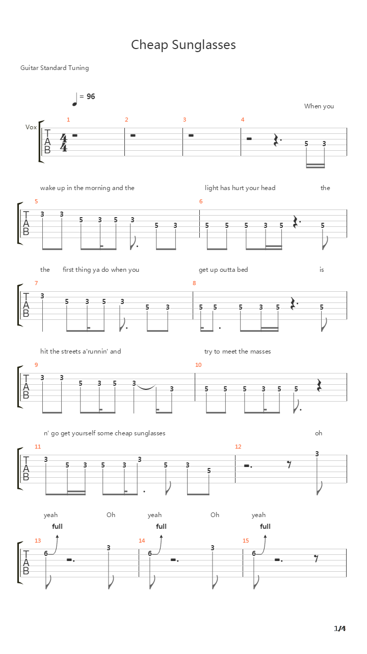 Cheap Sunglasses吉他谱