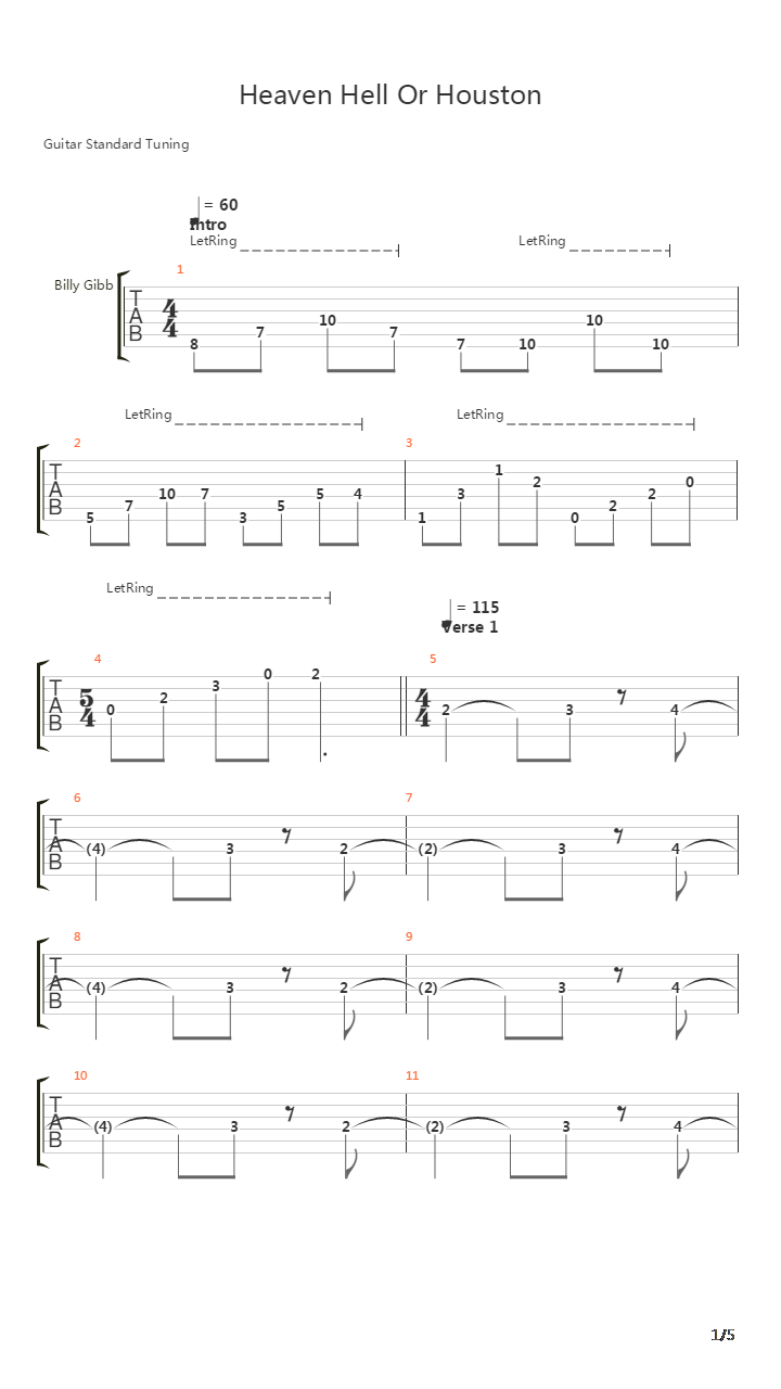 Heaven Hell Or Houston吉他谱