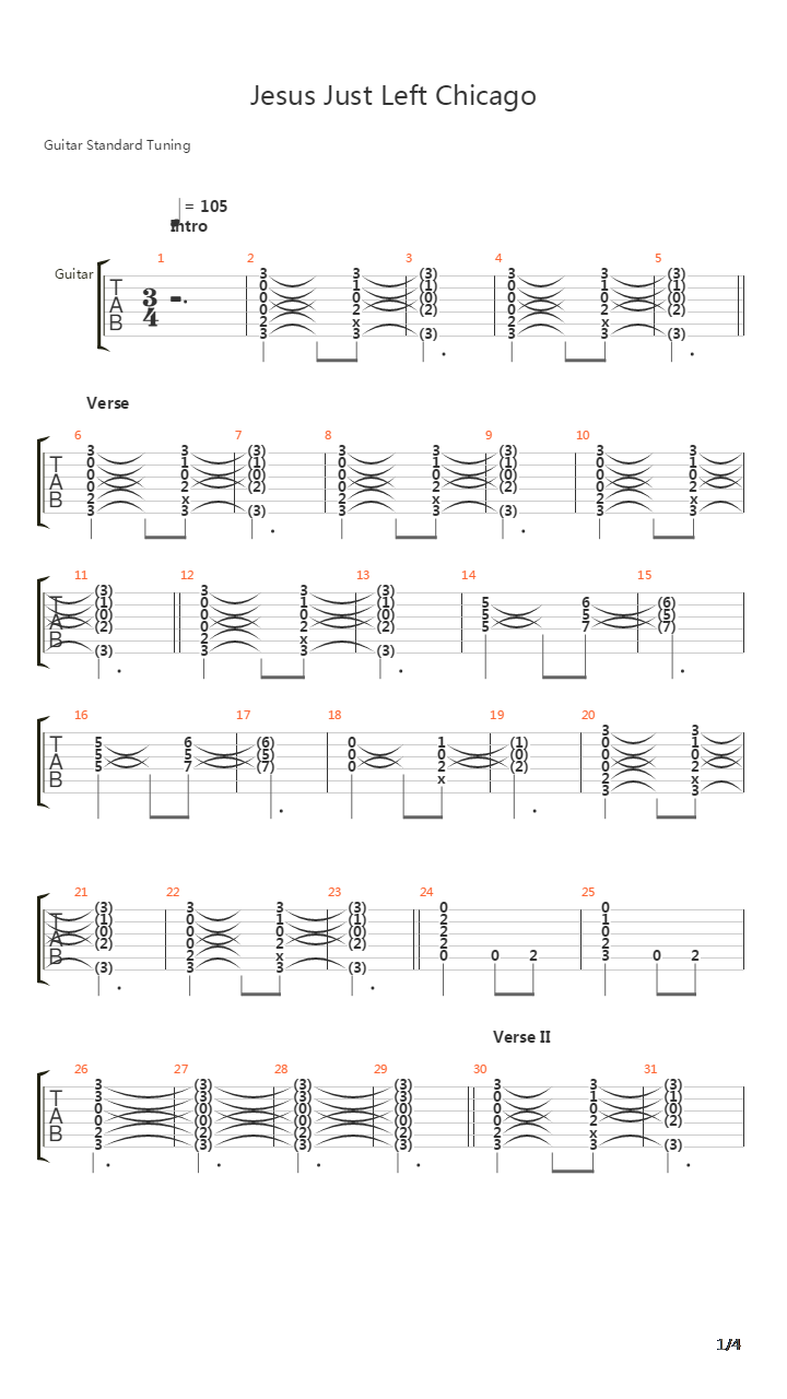 Jesus Just Left Chicago吉他谱