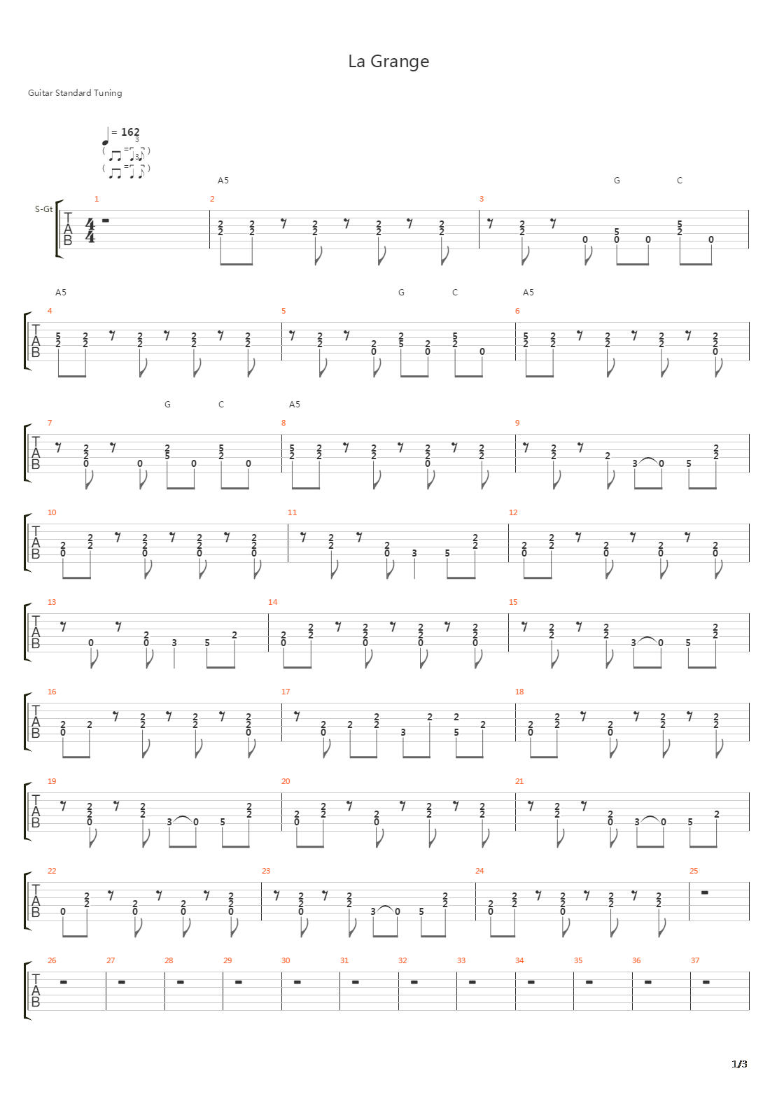 La Grange吉他谱