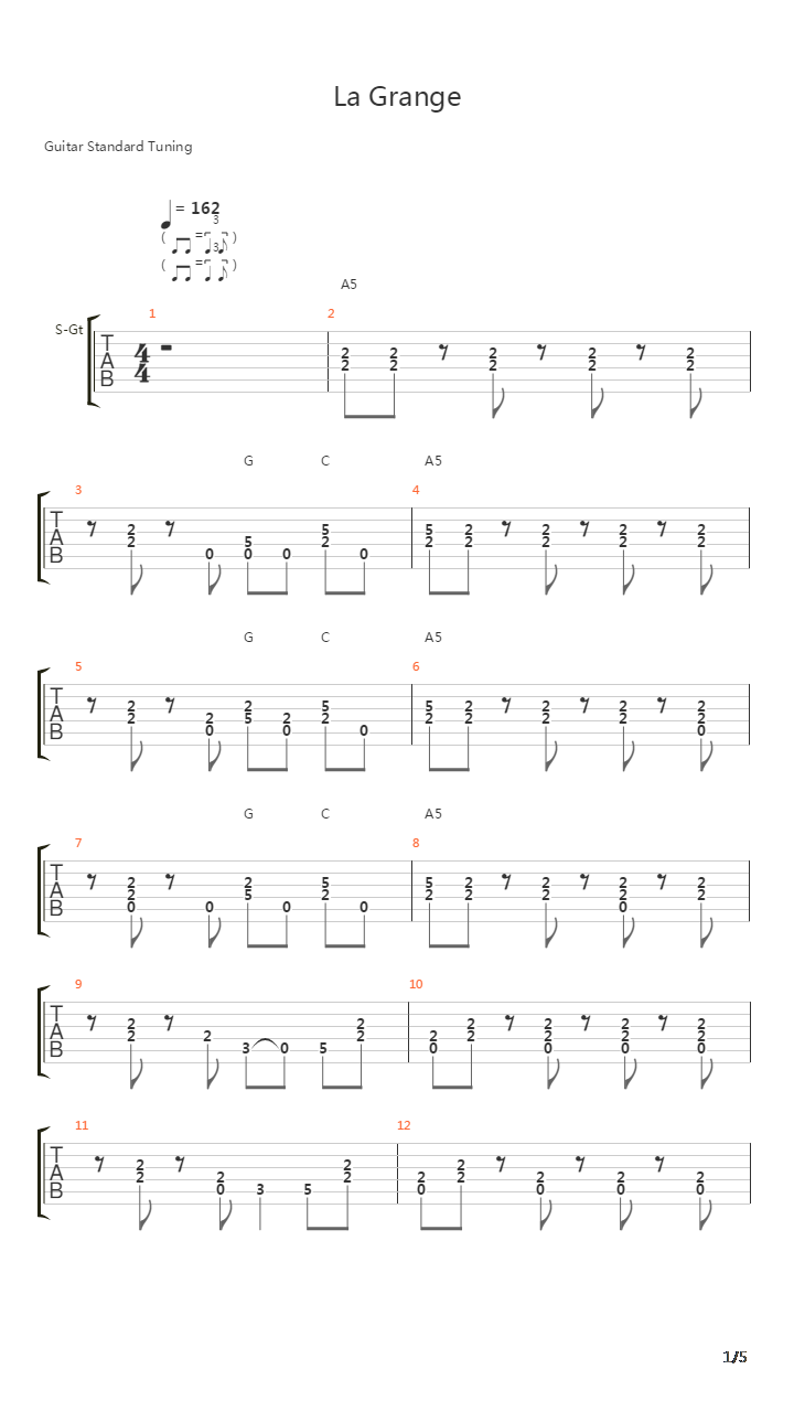 La Grange吉他谱