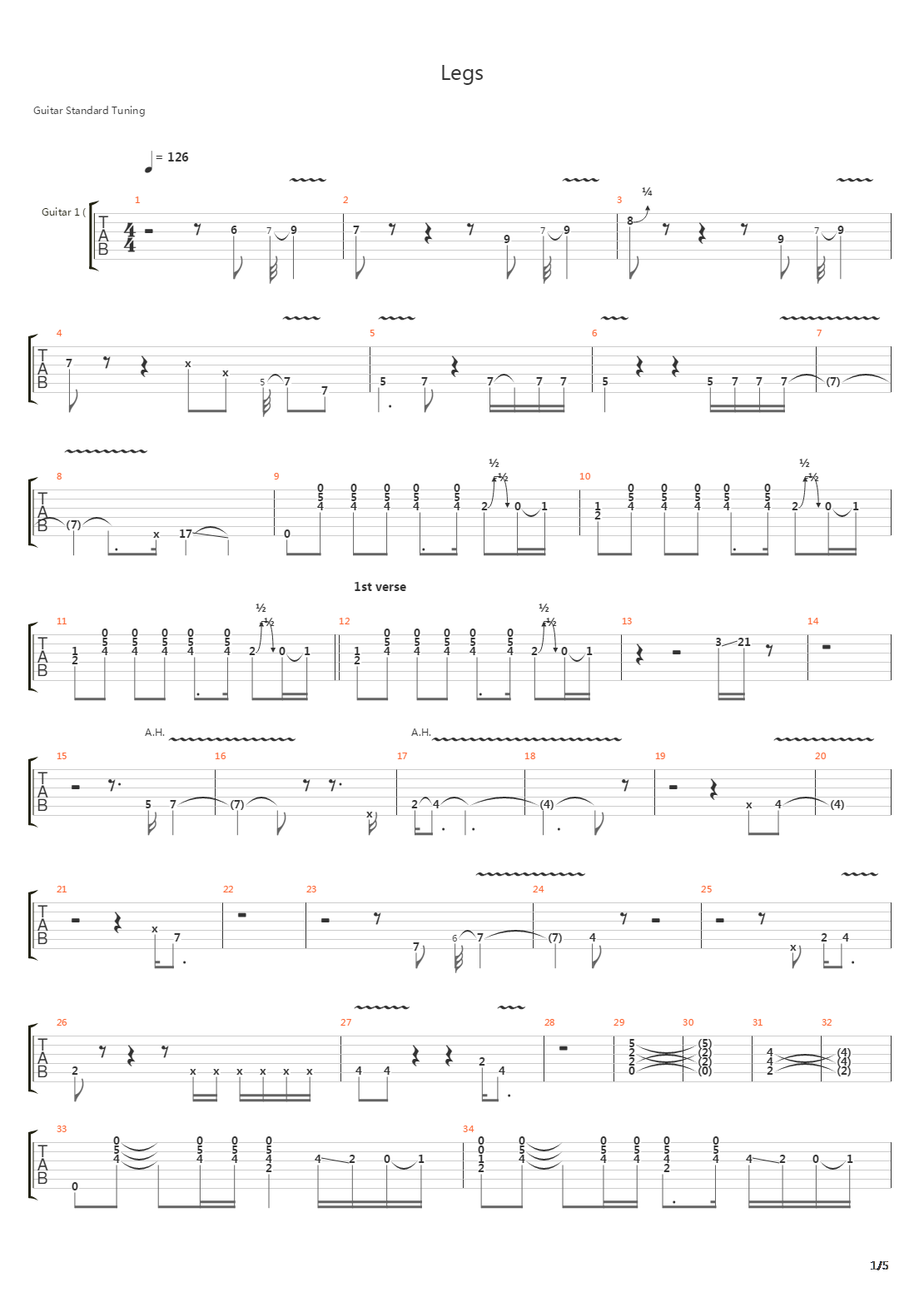 Legs吉他谱