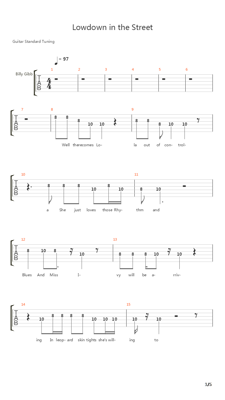 Low Down In The Street吉他谱