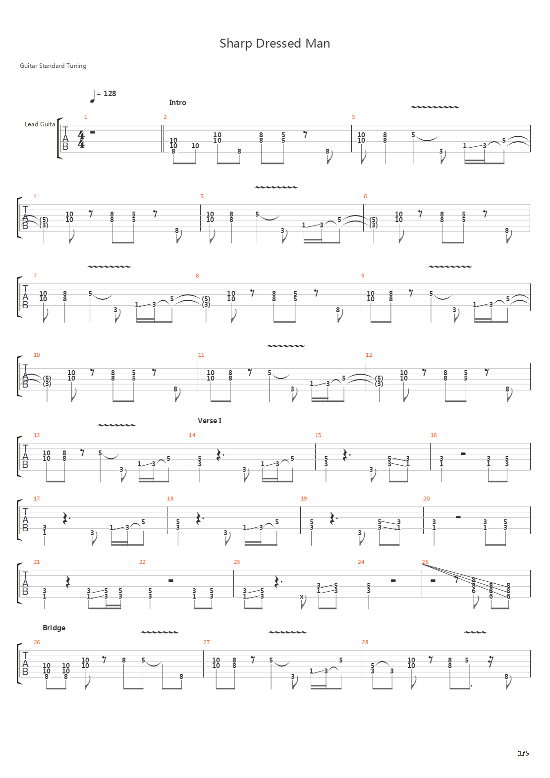 Sharp Dressed Man吉他谱