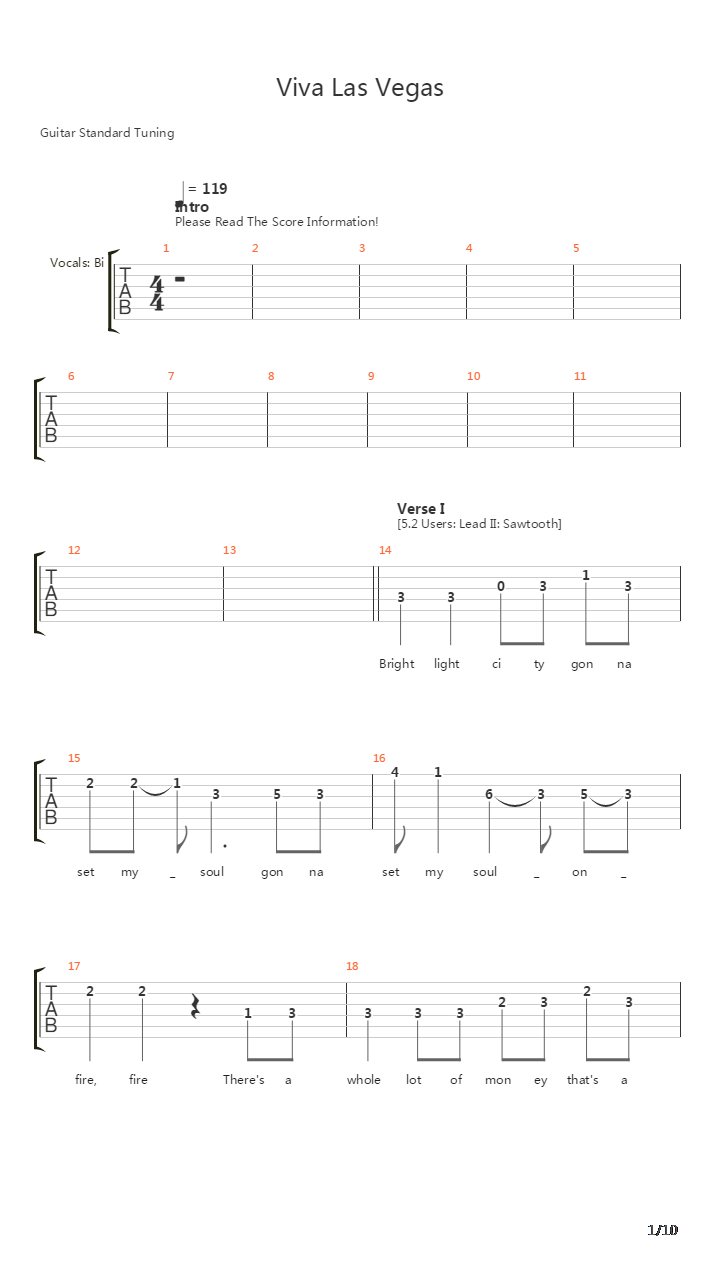 Viva Las Vegas吉他谱