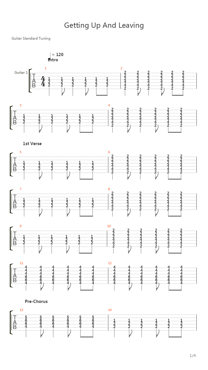 Getting Up And Leaving吉他谱