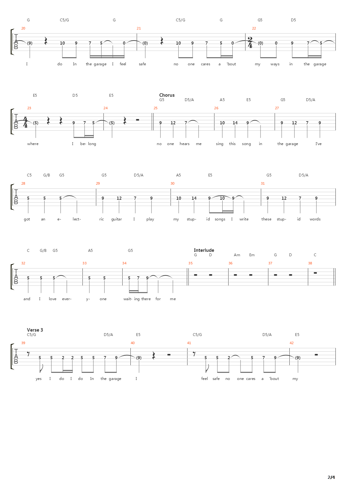 In The Garage吉他谱
