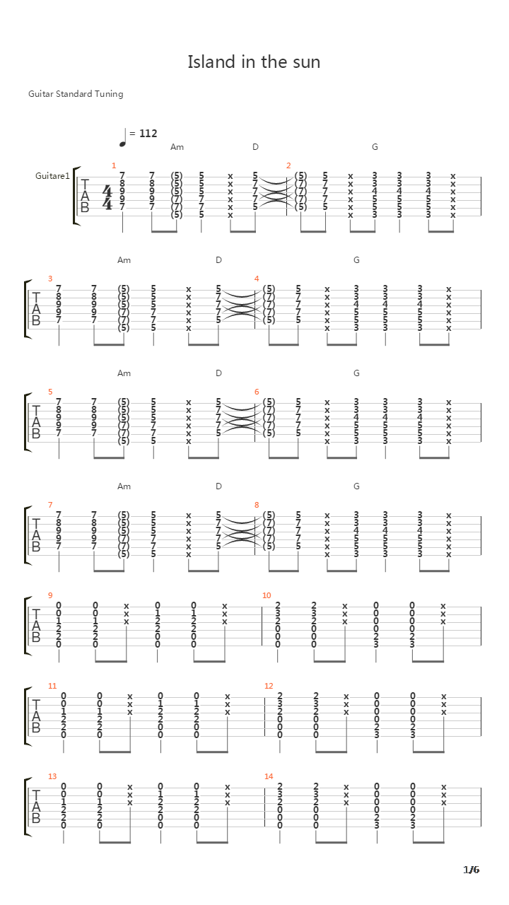 Island In The Sun吉他谱