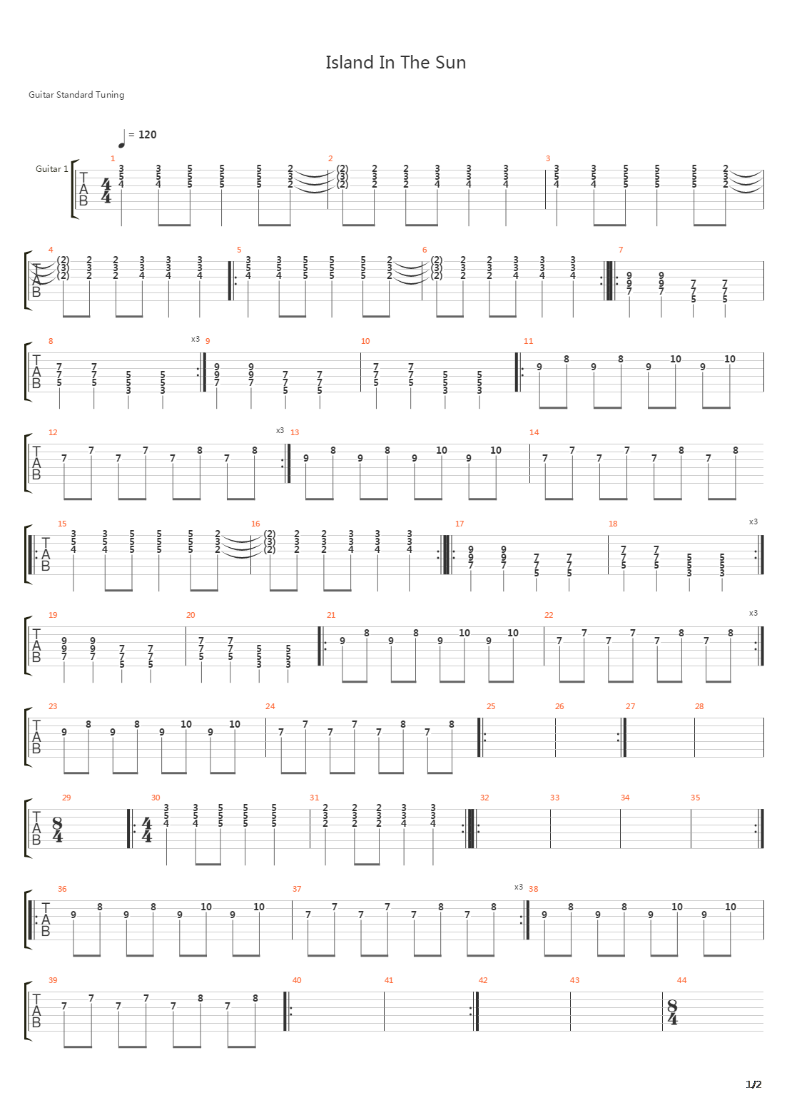 Island In The Sun吉他谱