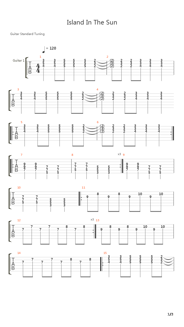 Island In The Sun吉他谱