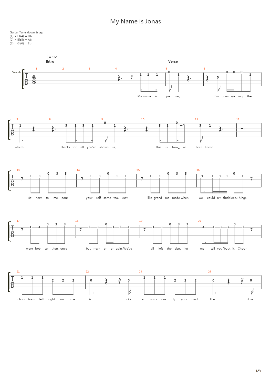 My Name Is Jonas吉他谱