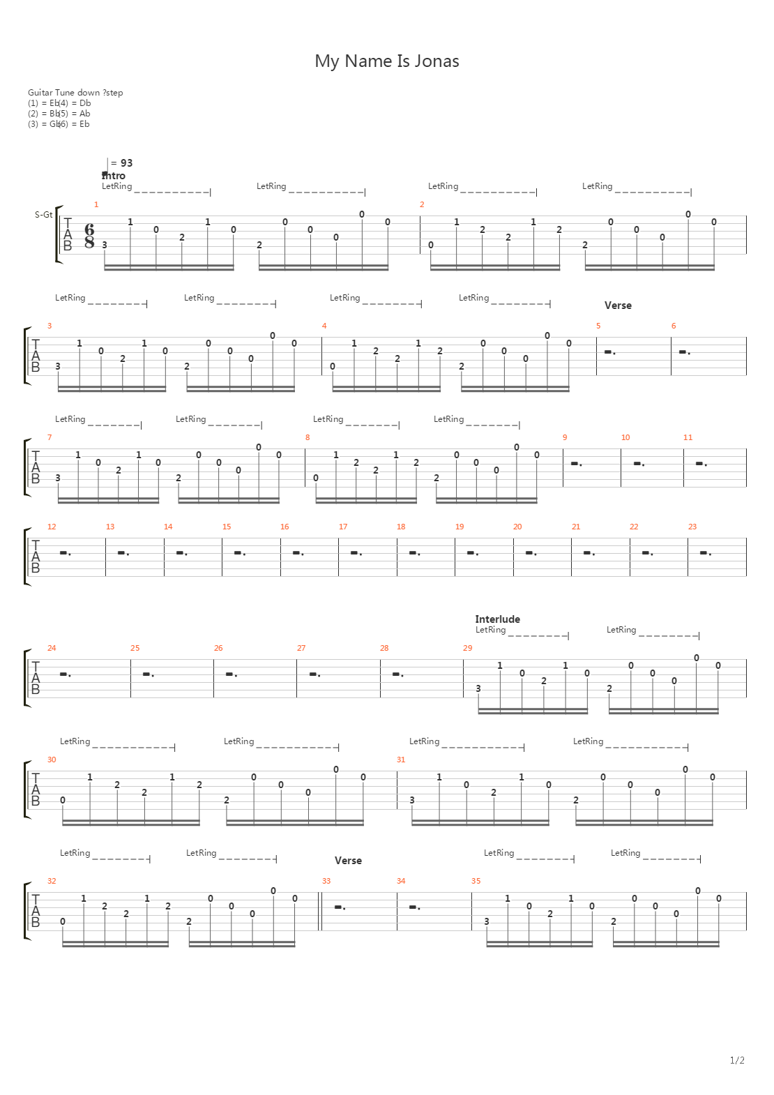My Name Is Jonas吉他谱