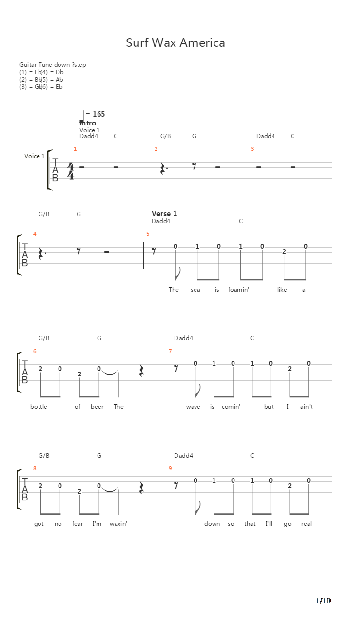 Surf Wax America吉他谱