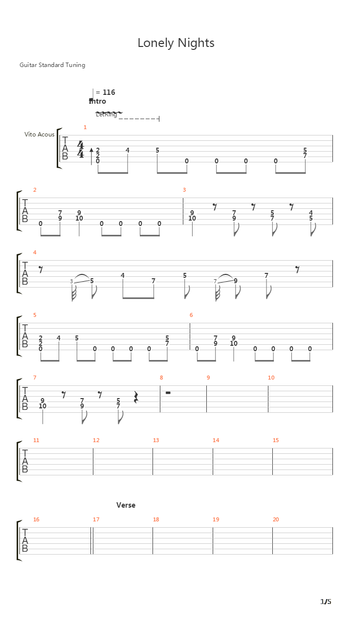 Lonely Nights吉他谱