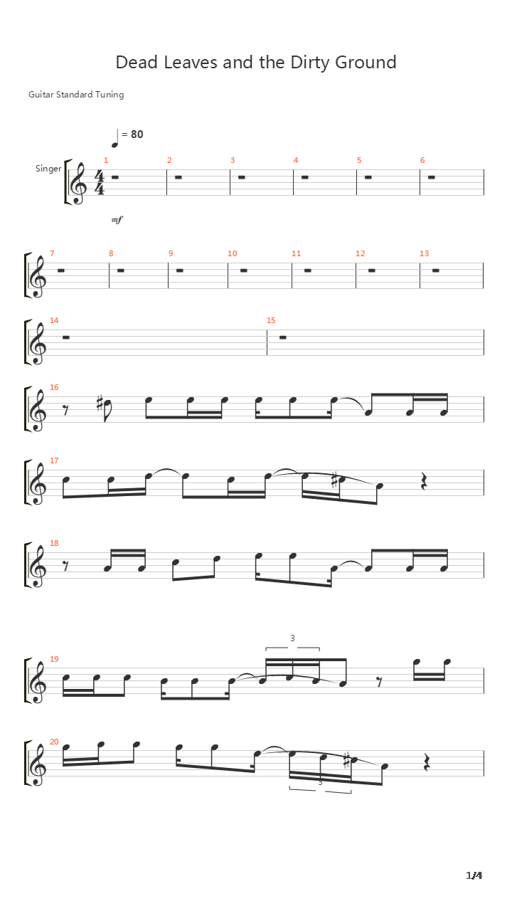 Dead Leaves And The Dirty Ground吉他谱
