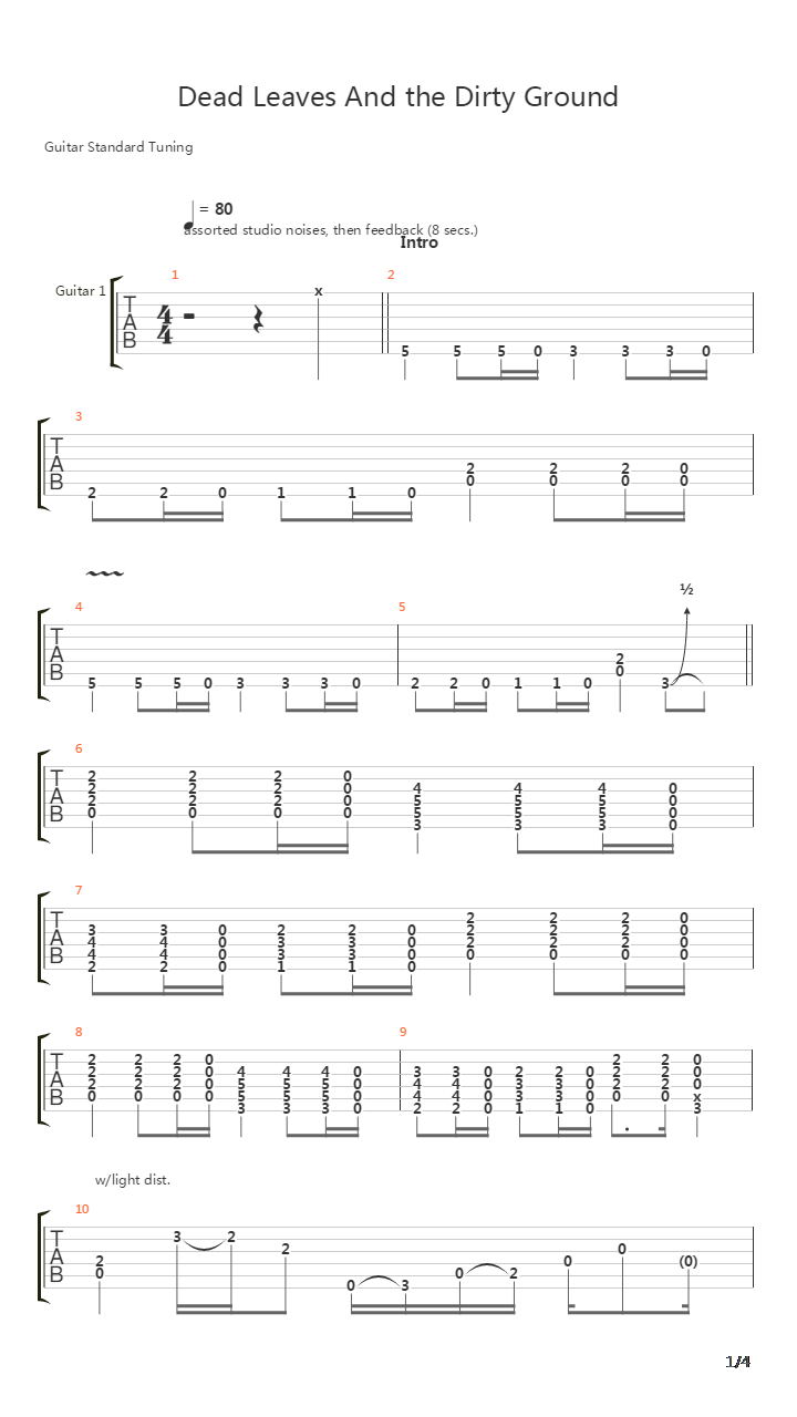 Dead Leaves And The Dirty Ground吉他谱