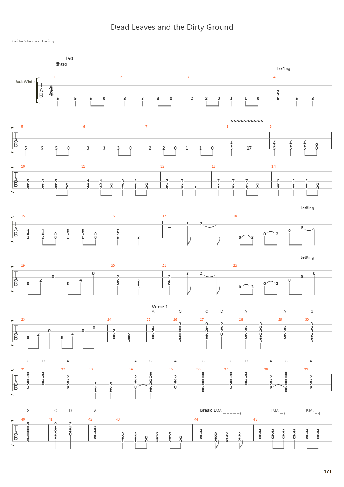Dead Leaves And The Dirty Ground吉他谱