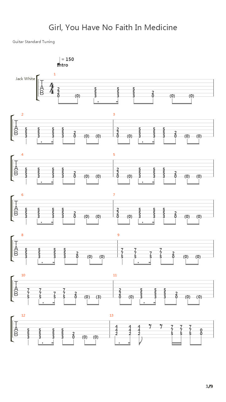 Girl You Have No Faith In Medicine吉他谱