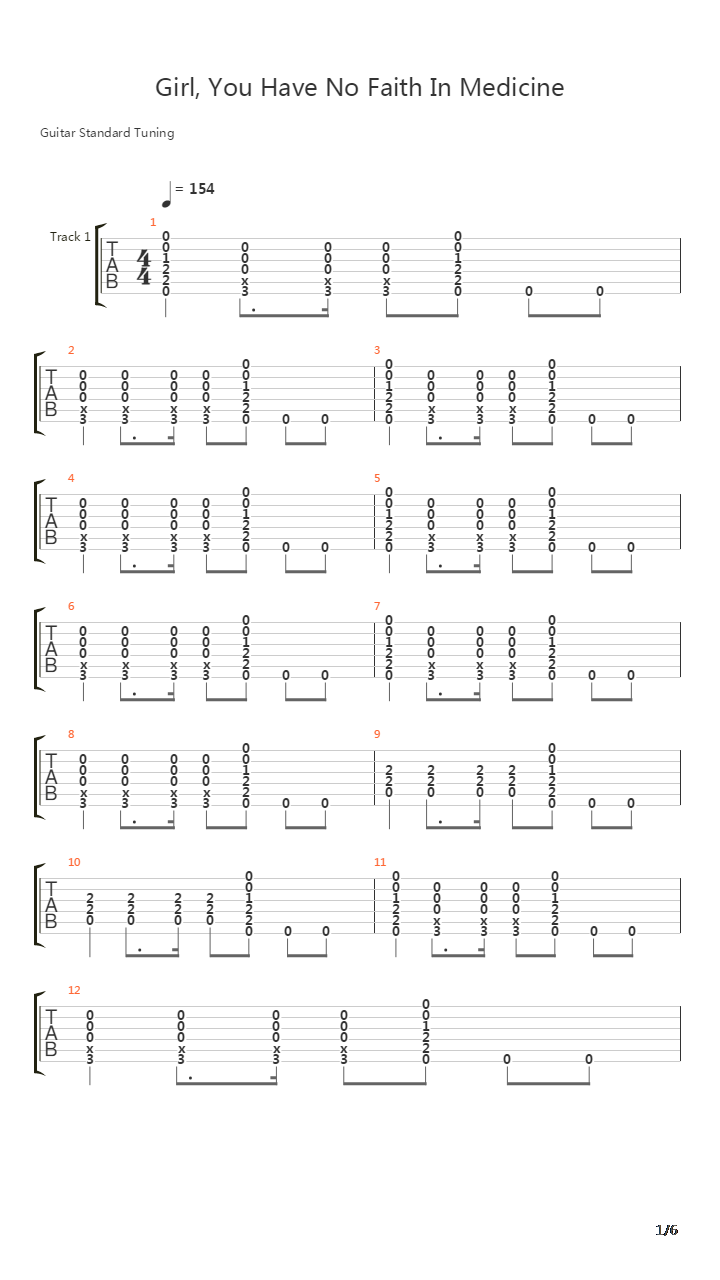 Girl You Have No Faith In Medicine吉他谱