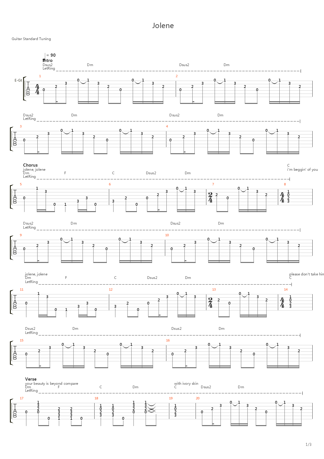 Jolene吉他谱