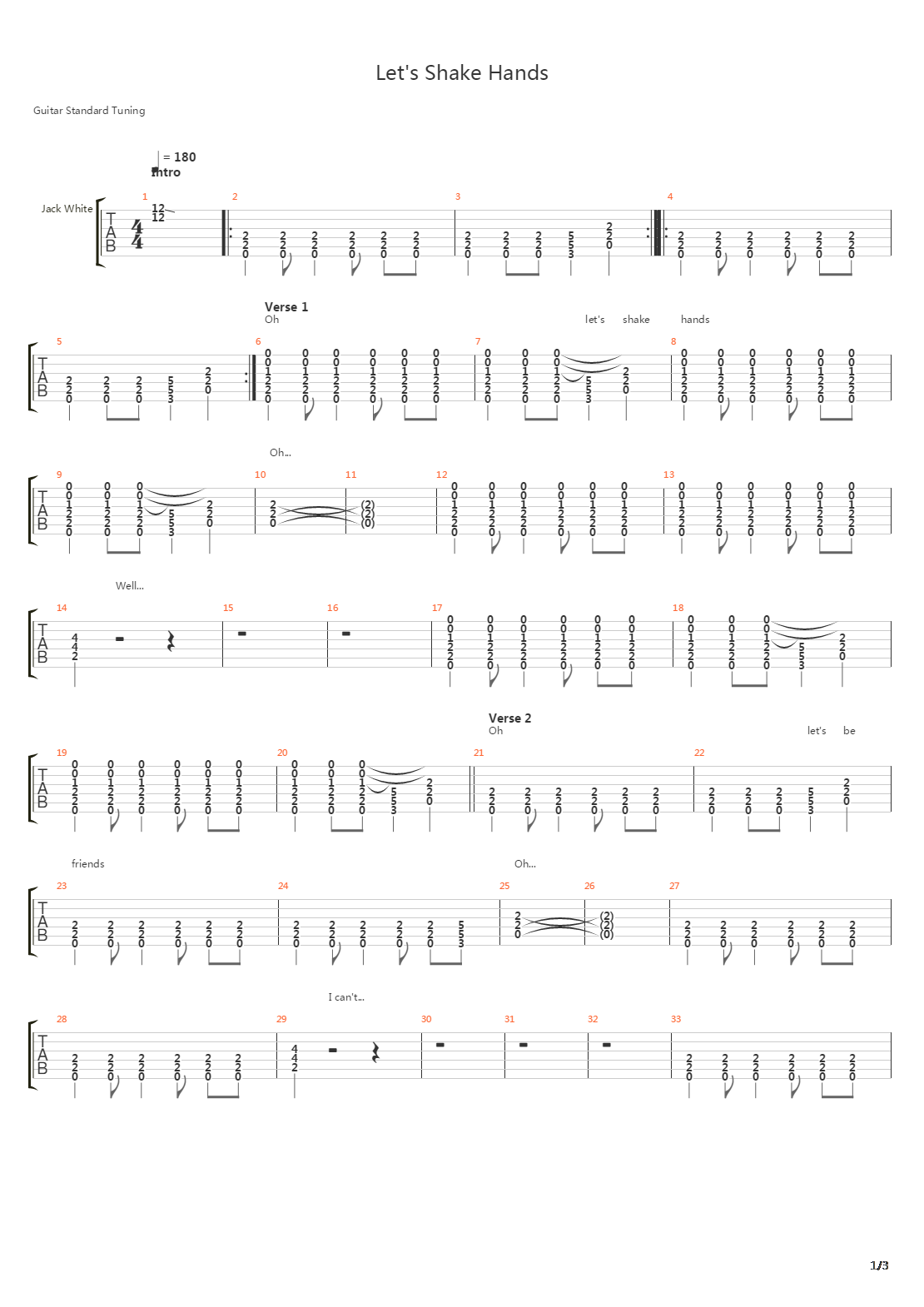 Lets Shake Hands吉他谱