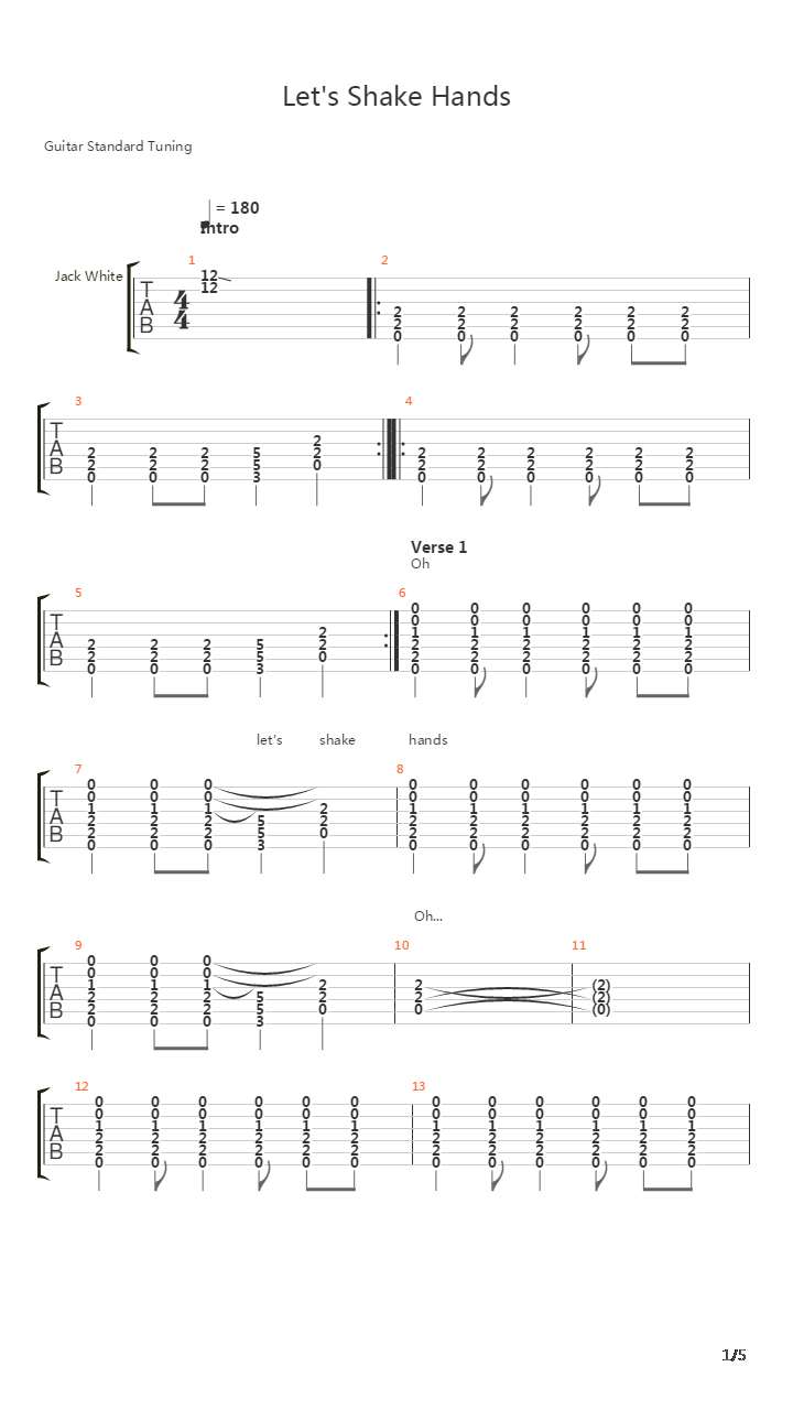 Lets Shake Hands吉他谱