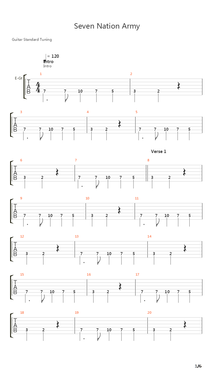 Seven Nation Army吉他谱