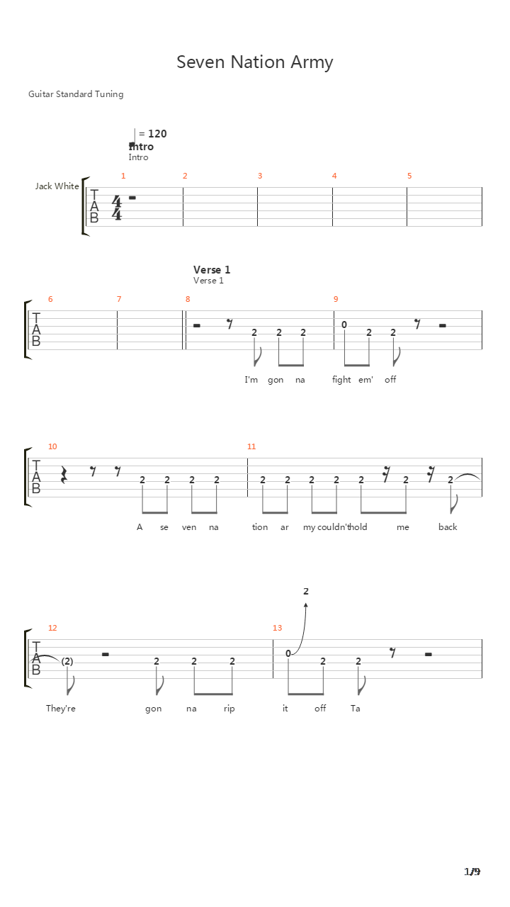 Seven Nation Army吉他谱