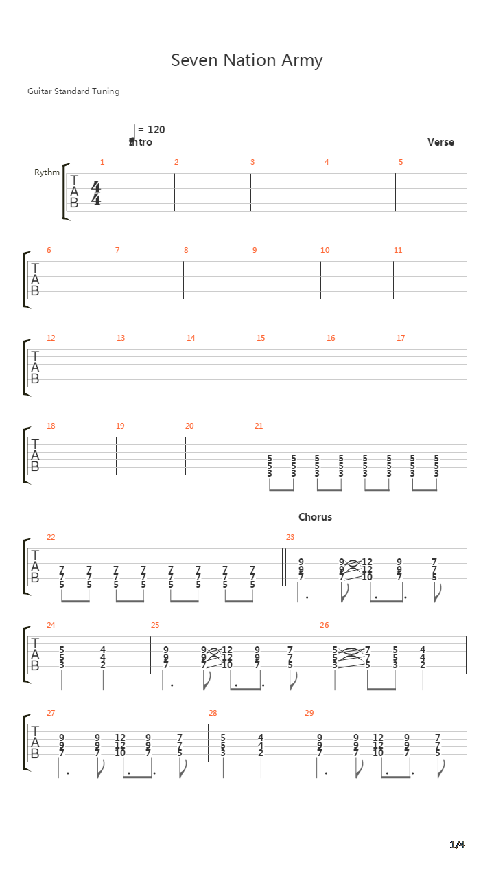 Seven Nation Army吉他谱
