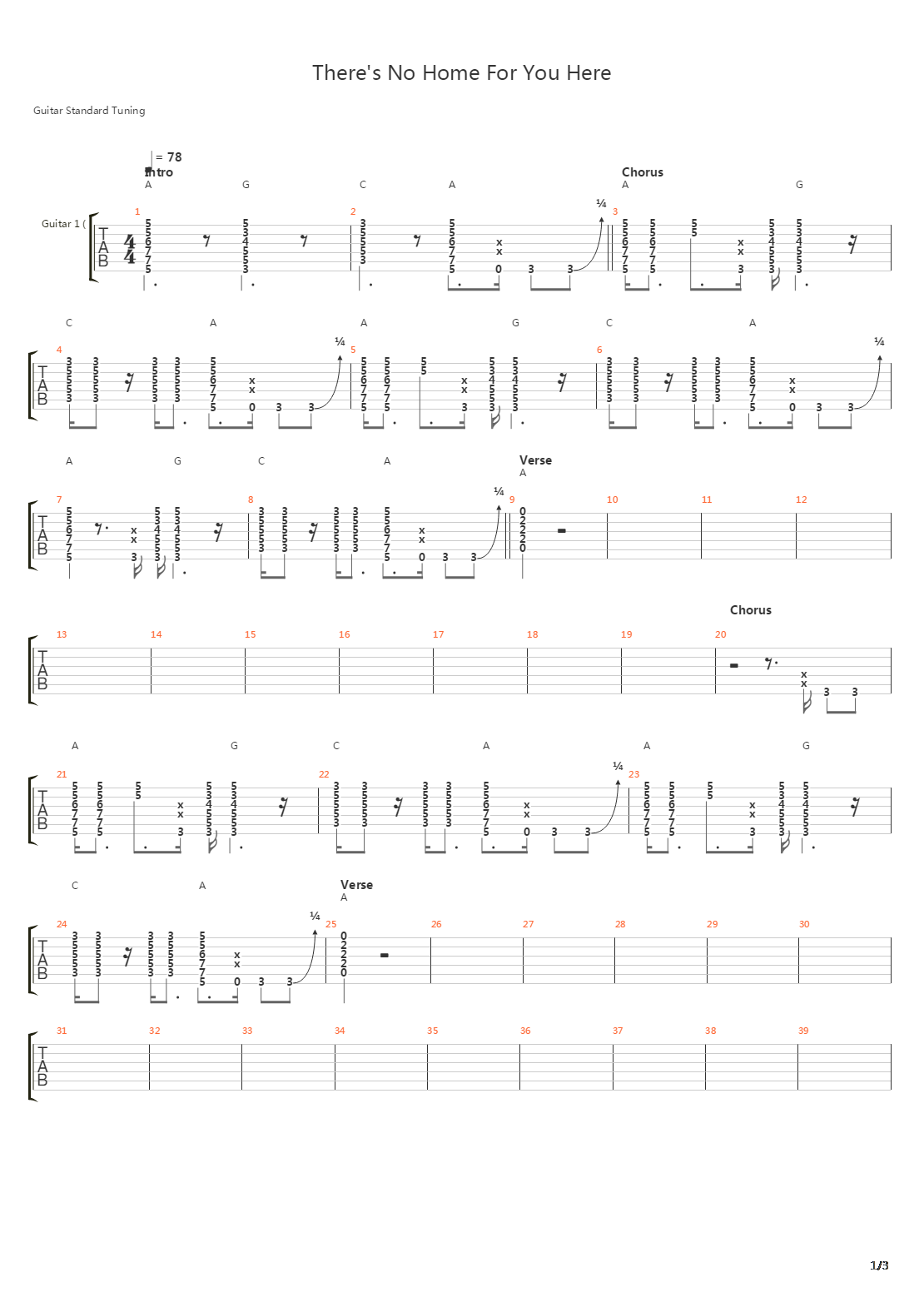 Theres No Home For You Here吉他谱