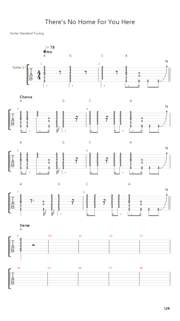 Theres No Home For You Here吉他谱