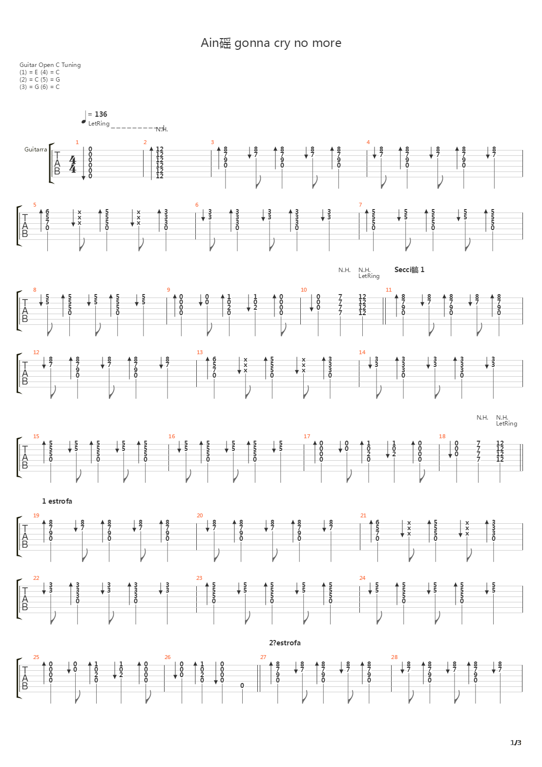 Aint Gonna Cry No More吉他谱