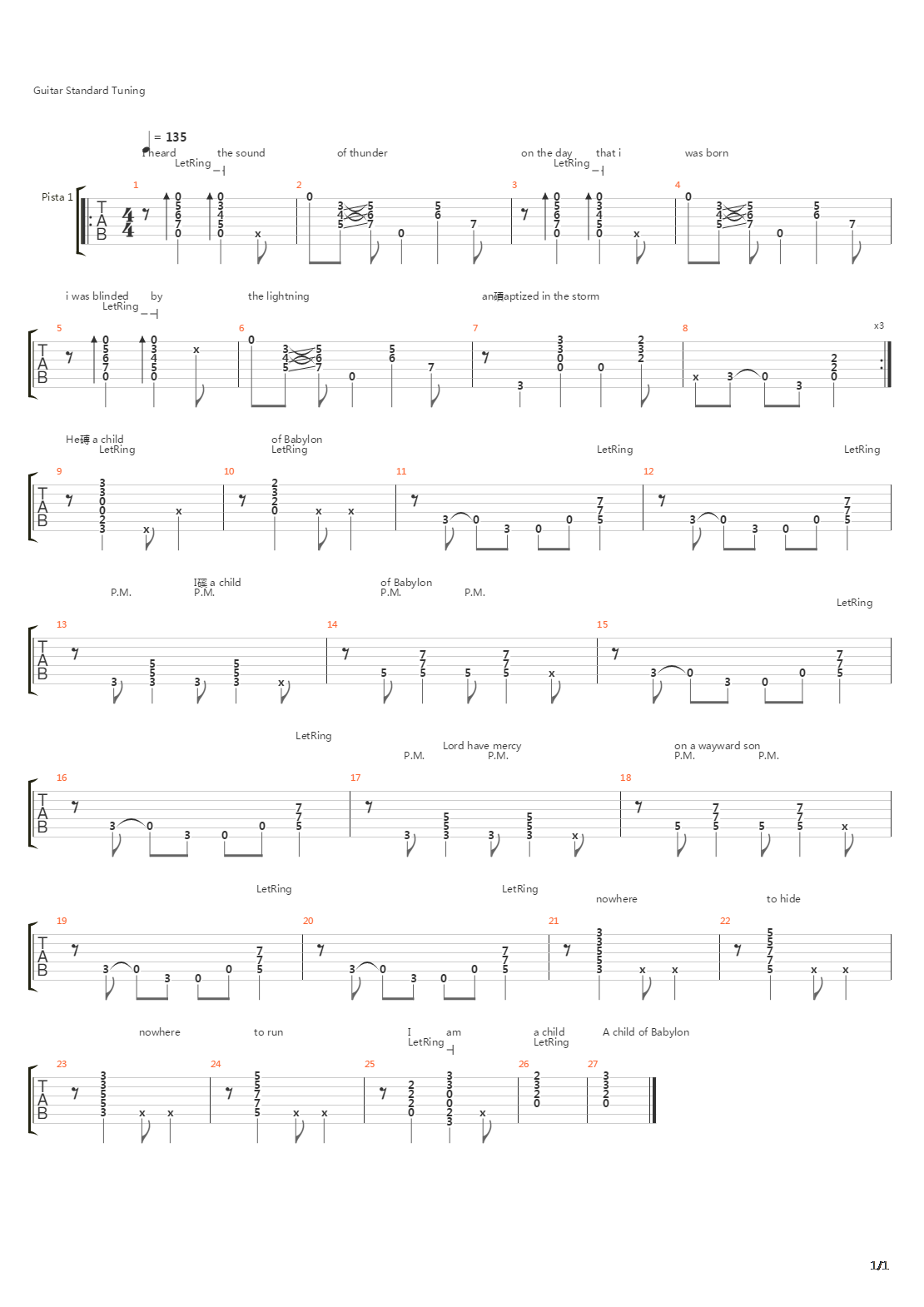 Child Of Babylon吉他谱