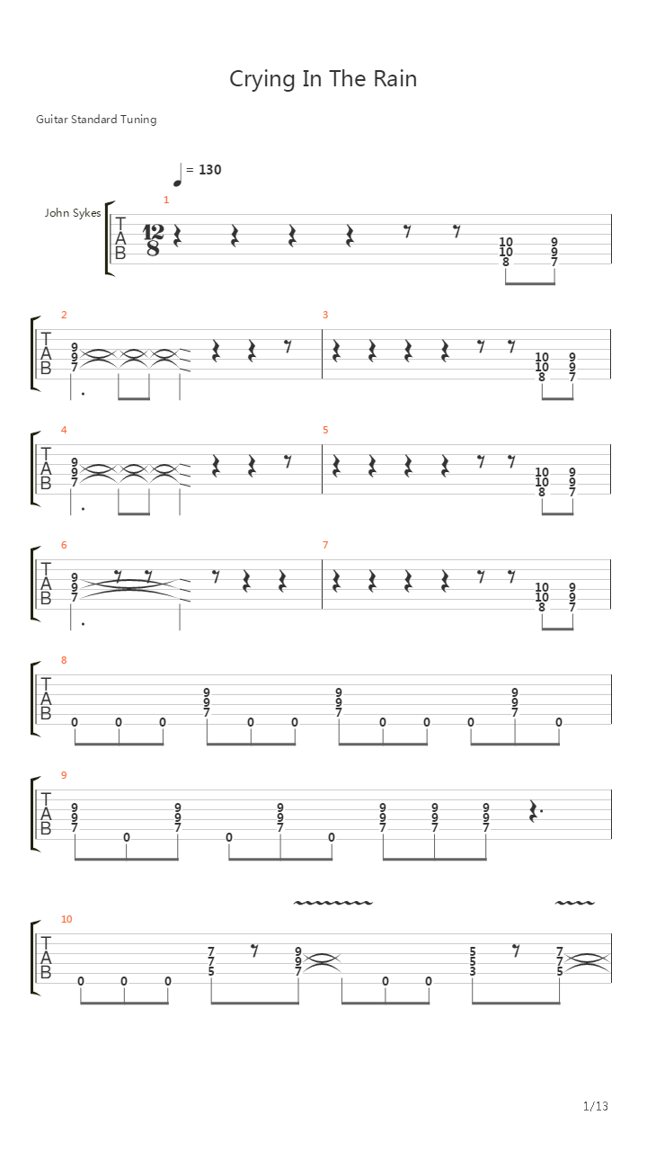 Crying In The Rain吉他谱