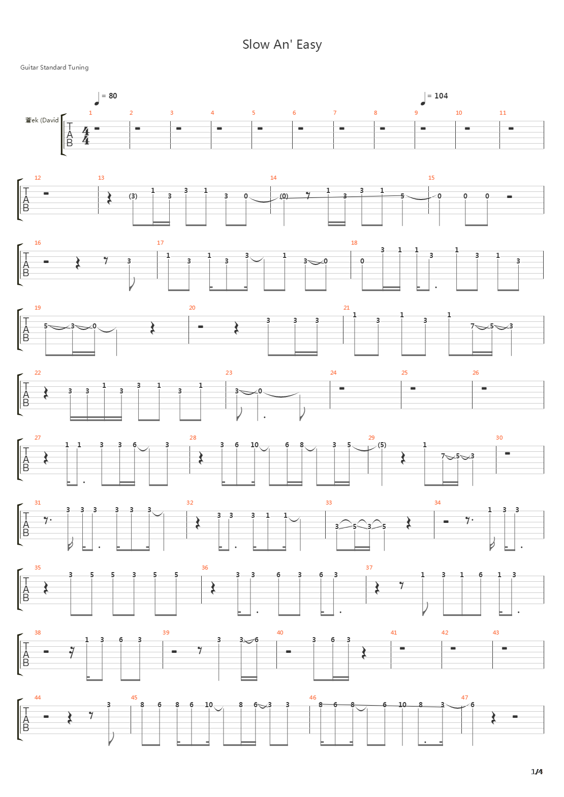 Slow An Easy吉他谱
