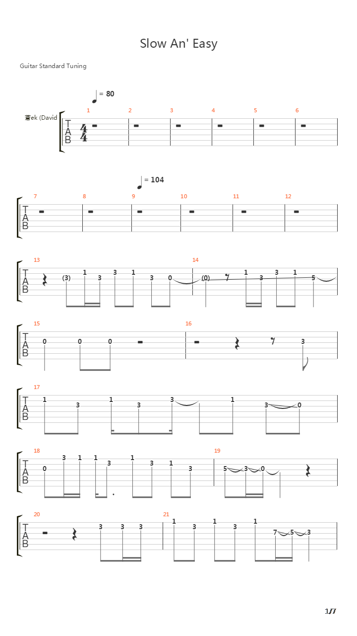 Slow An Easy吉他谱
