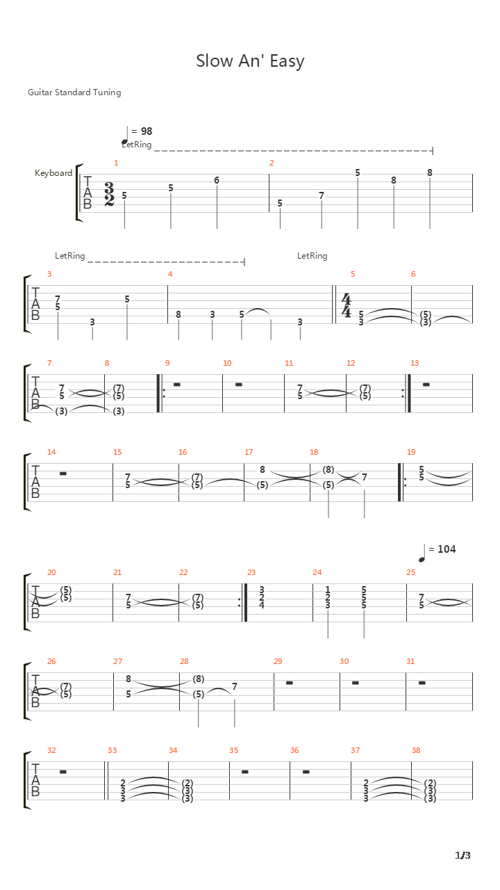 Slow An Easy吉他谱