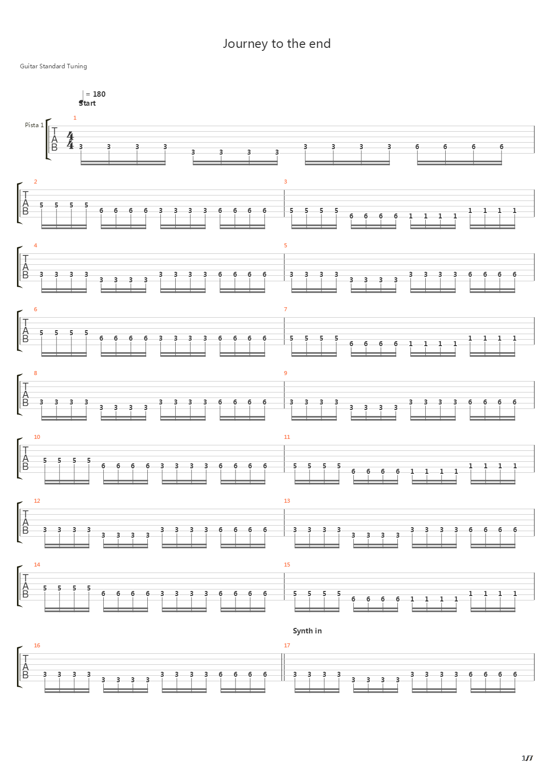 Journey To The End吉他谱