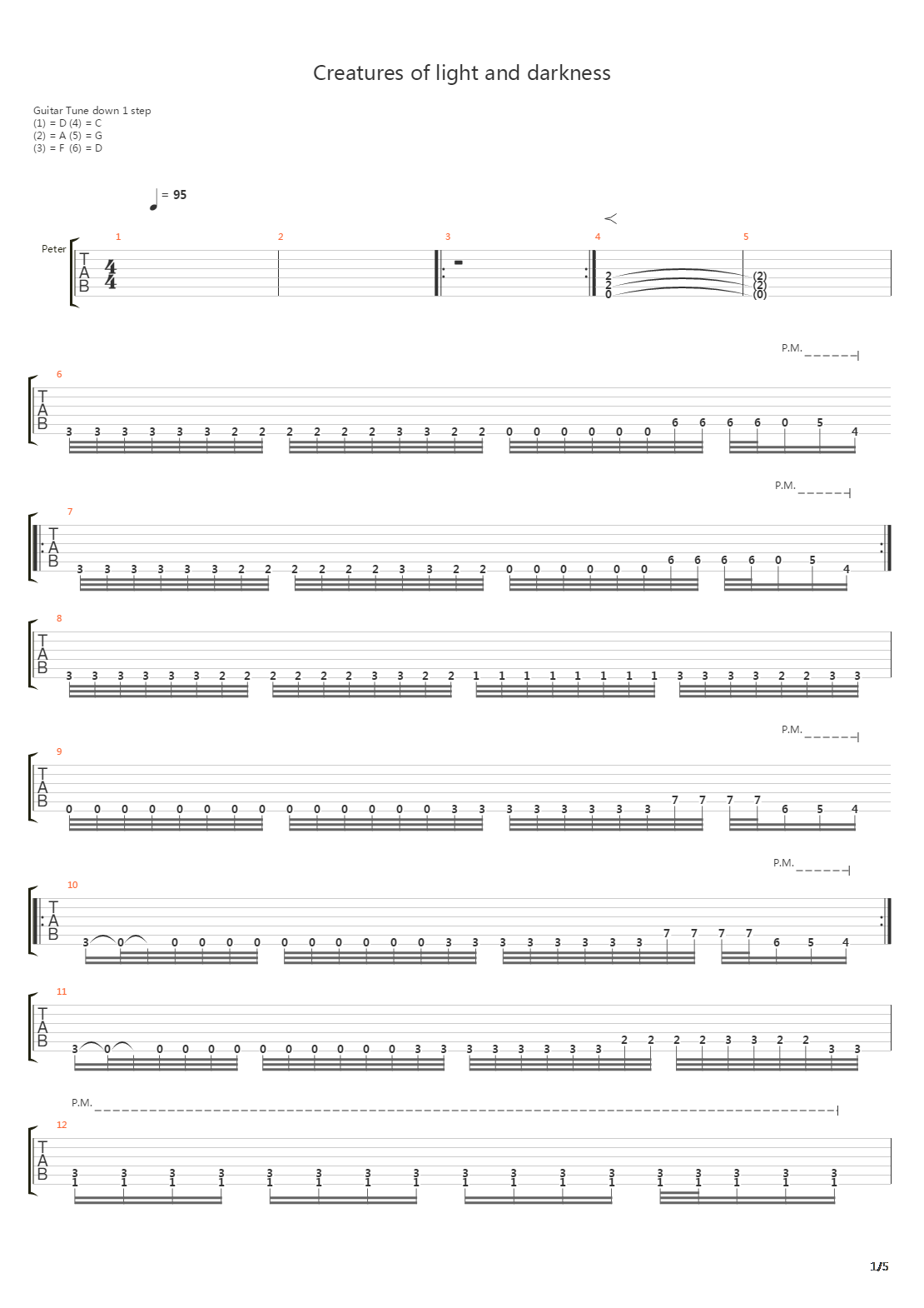 Creatures Of Light And Darkness吉他谱