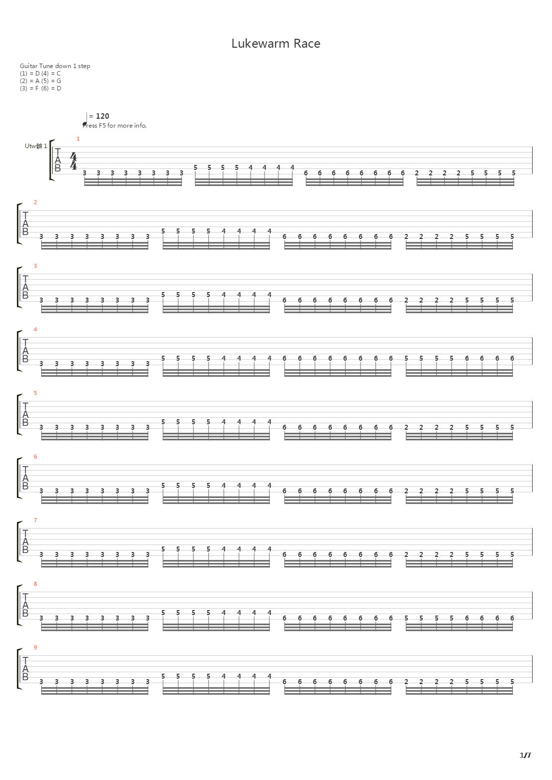 Lukewarm Race吉他谱