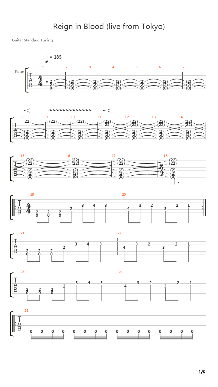 Reign In Blood吉他谱