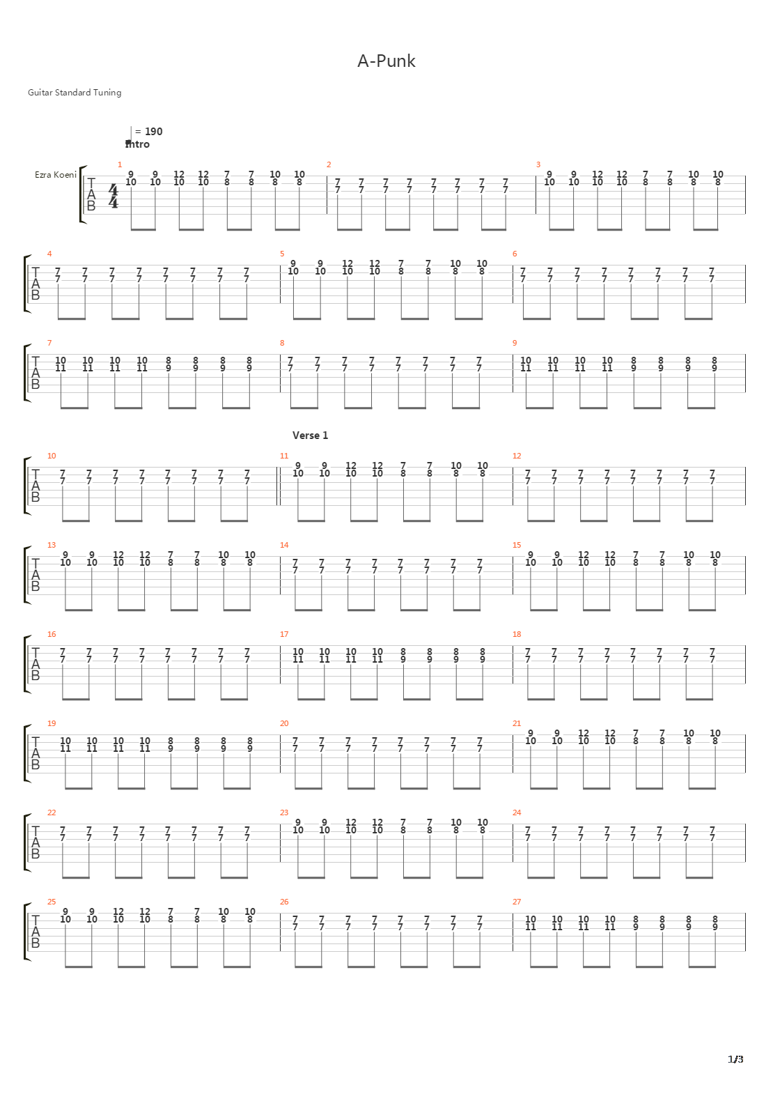 A-punk吉他谱