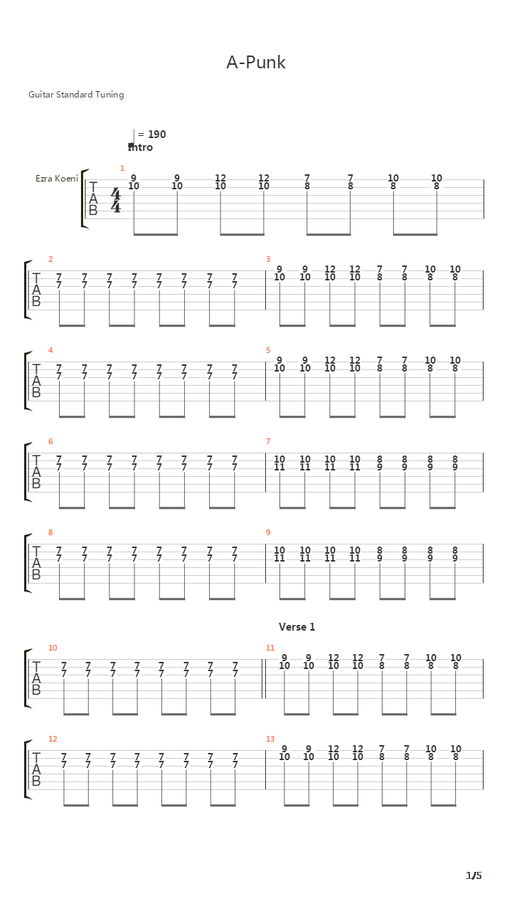 A-punk吉他谱