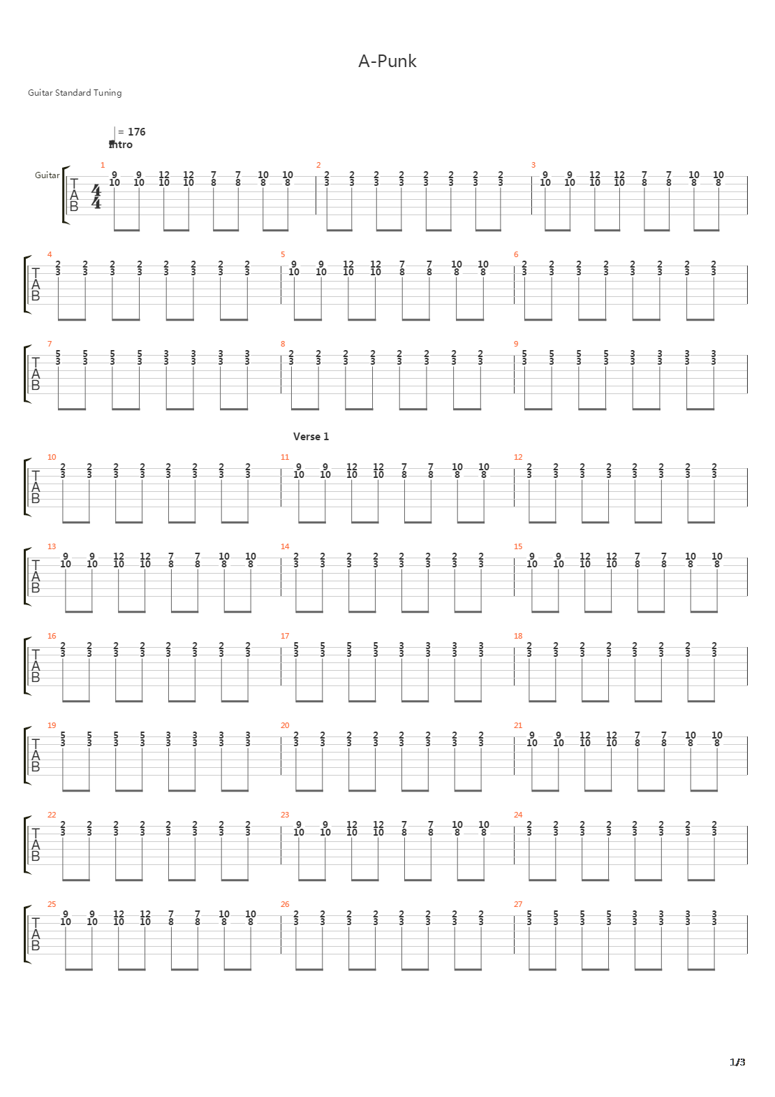 A-punk吉他谱