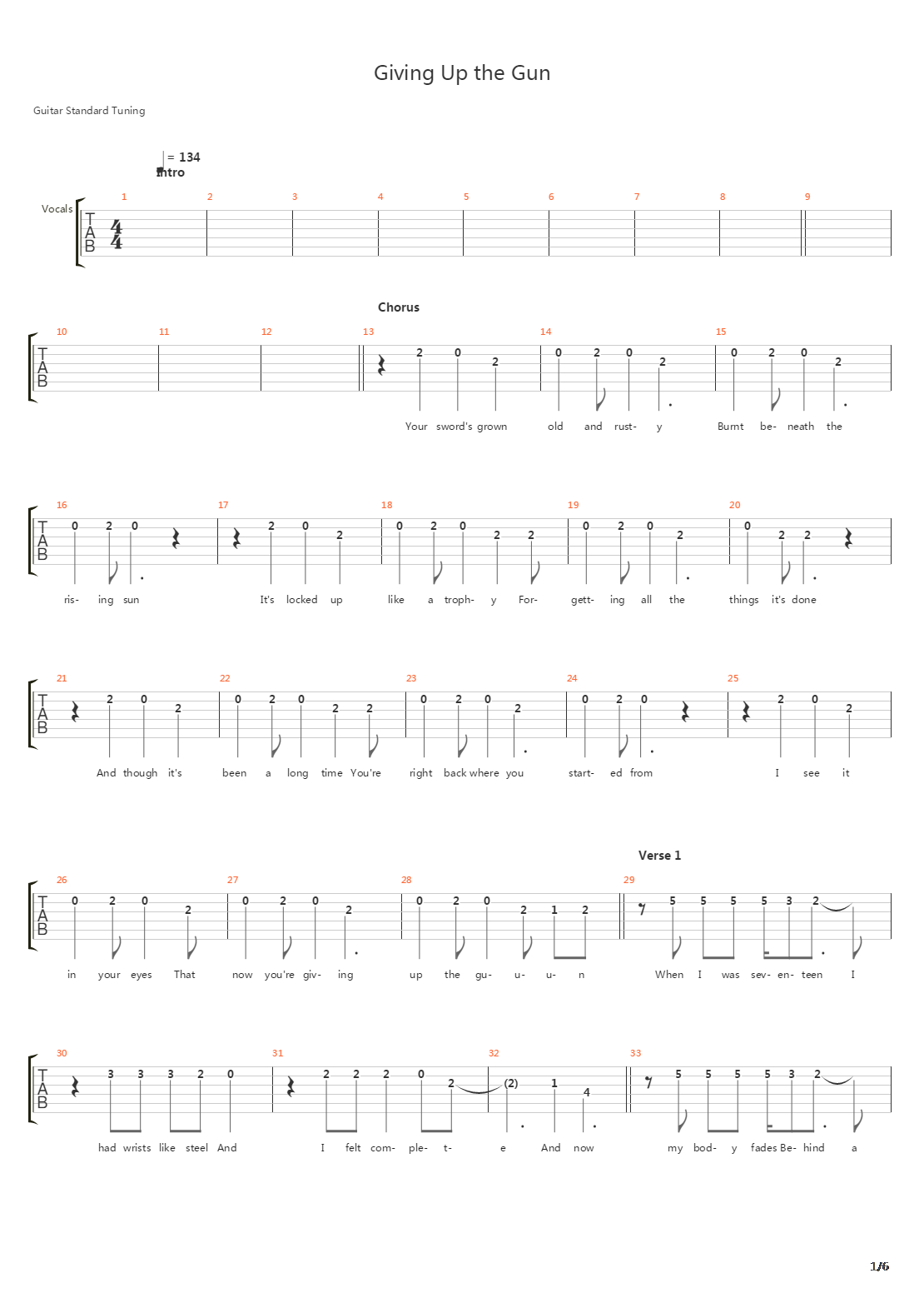 Giving Up The Gun吉他谱