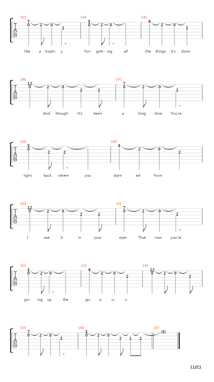 Giving Up The Gun吉他谱