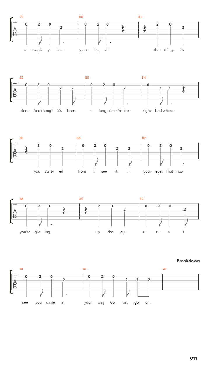 Giving Up The Gun吉他谱