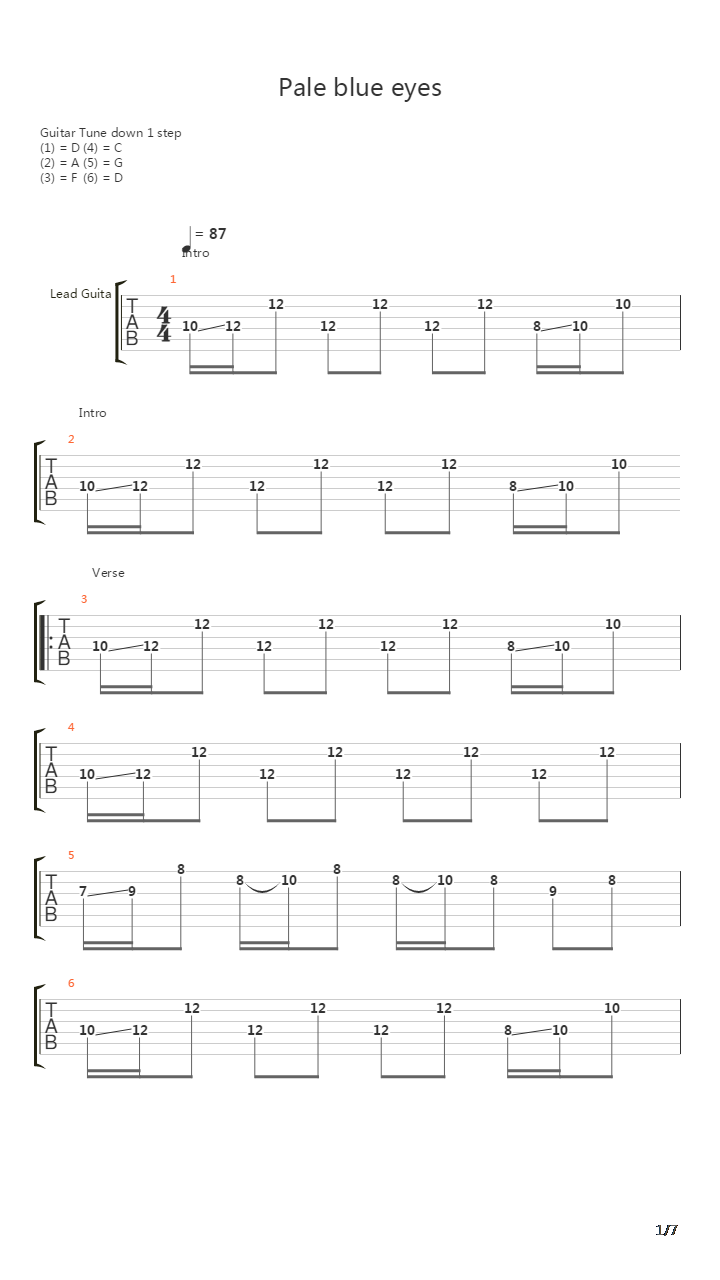 Pale Blue Eyes吉他谱